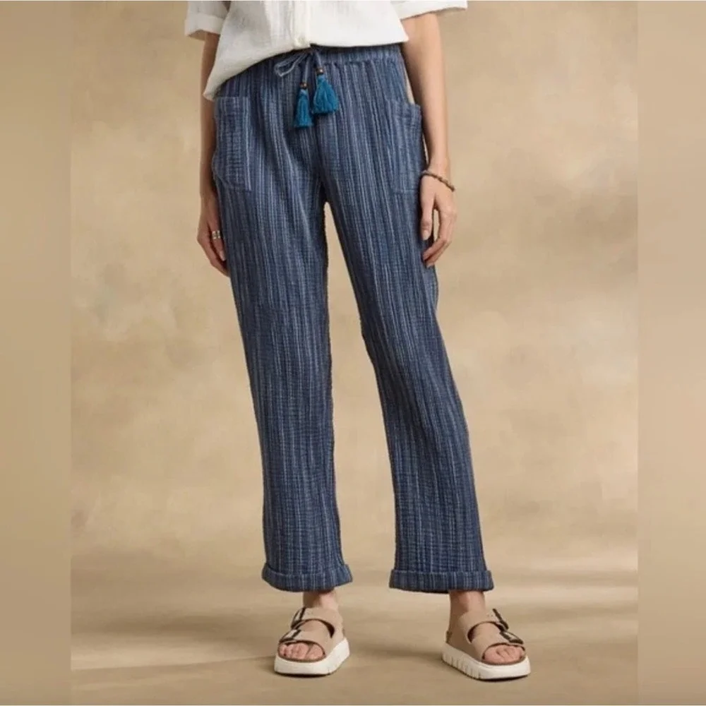 NWT Sundance Sz XXL Campari Pull‎ On Pants Striped Gauzy Cotton Blue Boho Beachy